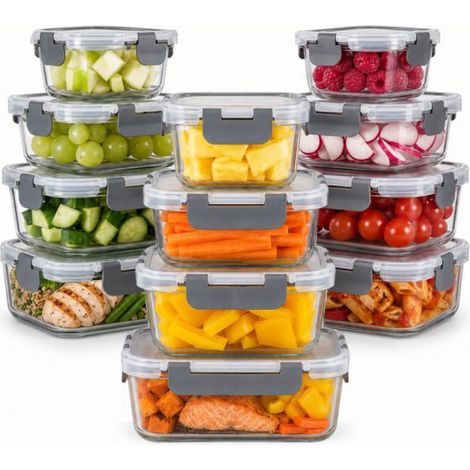 ® Glas-Vorratsdosen – 12er-Set – Vorratsdosen für Mahlzeiten – Luftdichte Gefrierbehälter – Mit Deckel – 320 ml, 370 ml, 800 ml und 1040 ml (1/5)