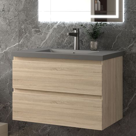 Waschtisch mit Waschbecken Schwarz Waschbecken Waschbeckenunterschrank Badmöbel 80cm Eiche Unterschrank