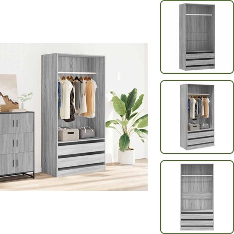 The Living Store Armadio Grigio Sonoma 100x50x200 cm in Legno Multistrato - Armadio grigio
