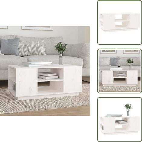 Table basse Blanc 90x49x40,5 cm Bois massif de pin - Table Basse Blanche - Meuble Salle Séjour - Table D'appoint - Design Scandinave - Bois Massif (1/5)