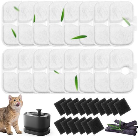 Filter für Katzenbrunnen, geeignet für Katzen PLWF005, PLWF115, PLWF105, 16er-Packung für Dockstream-Wasserbrunnen, 16 Katzenfilter und 16 Schaumstofffilterschwämme für Wasserbrunnen.