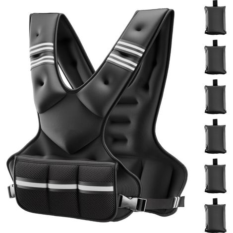 Gilet de musculation lesté réglable 11-20 kg, avec 6 poids en sable de fer et bande réfléchissante, pour entraînement de force, course et jogging, hommes et femmes. (1/5)