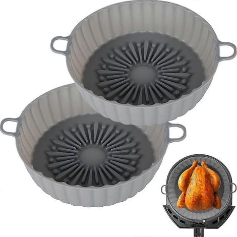 3-teiliges Set Silikon-Topf, Silikon-Korb, wiederverwendbare Friteusen-Einlagen, hitzebeständige, antihaftbeschichtete runde Silikon-Backform, Zubehör für Heißluftfritteusen ST-4-grey
