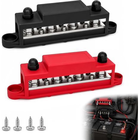 Busbar 12V, Bornier 12V, Bus Bar 250A, Bloc Distribution Camion, Bornier 4 Bornes M8, Bloc de Jonction de Batterie avec Couverclepour Voiture, Camion, Bateau, Solaire (1/5)