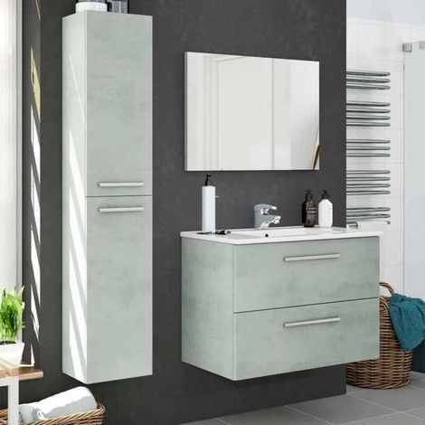 Conjunto de Muebles de Baño Aruba Estilo Indsutrial con Mueble de Baño con Lavabo, Columna y Espejo, Suspendido, en Color Cemento