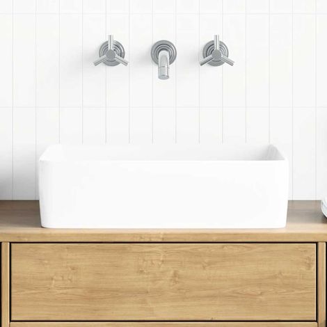 Lavabo rectangulaire en céramique blanche, 48 x 37 x 13 cm