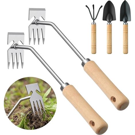 Désherbeur Manuel à Double tête en INOX, et pelles à désherber  Appareil avec Dents et Grattoir à Joints, Outil de Jardin pour Désherbage, Mousse, Creusage et Transplantation