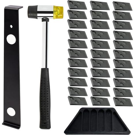 Parquet Stratifié Set, 33 Joints pour Sols Stratifiés, Maillet en Caoutchouc à Double Face, Bloc de Frappe Solide et Extracteur en Acier Robuste - Set d'outils de Clics pour le Sol