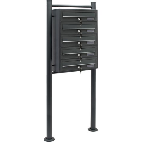 Wiltec Cassetta postale condominiale autoportante 5 posti, 1 modulo, antracite 556 x 270 x 1500 mm (1/5)