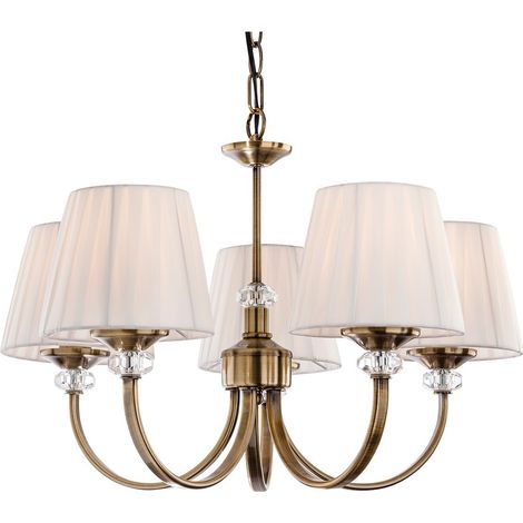 Firstlight Langham - Lustre à 5 bras multiples en laiton antique, abat-jour plissé crème, E14