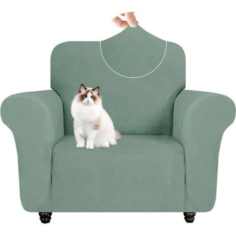 Housse de Fauteuil Extensible, Housse Canapé 1 Place avec Accoudoirs, Protection Canape Chien, Vert Clair (1/5)