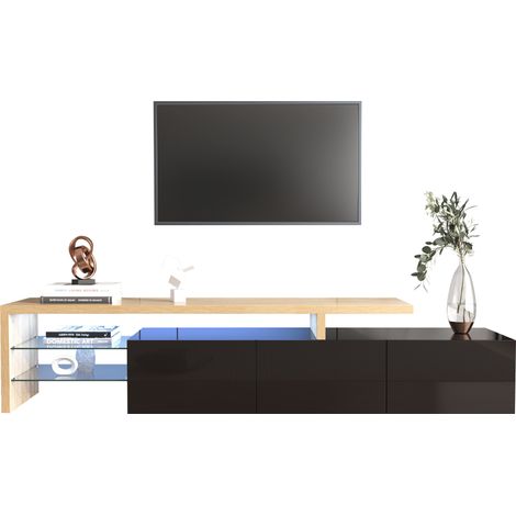 Meuble TV Moderne : Élégance Stylée, Rangement Pratique,noir Laqué,étagères En Verre,éclairage LED (1/5)