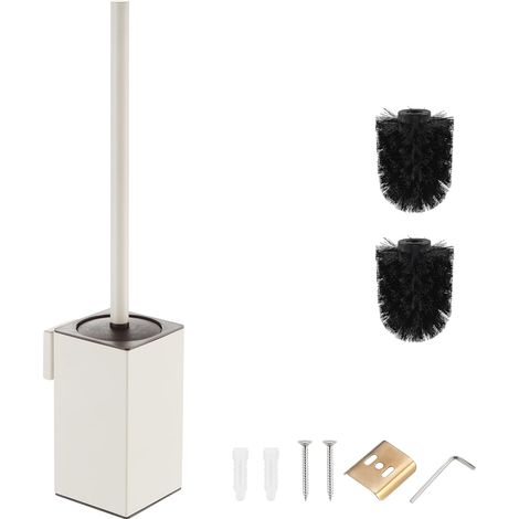 Brosse WC blanche avec support mural - Support de brosse WC carré en acier inoxydable 304 (1/5)