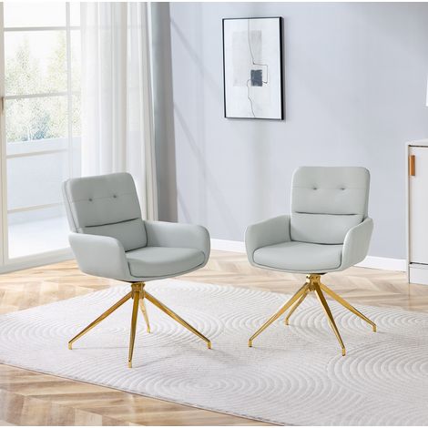 Set di 2 sedie da pranzo girevoli in PU grigio chiaro, gambe in metallo dorato, 85 cm (1/5)