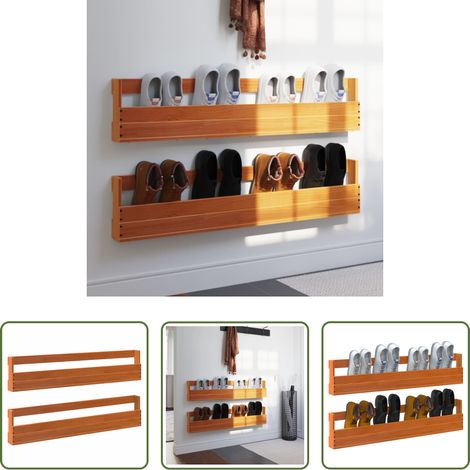Rangement chaussures murales - Étagères à chaussures murales 2 pcs cire marron 110x8,5x23,5 cm (1/5)