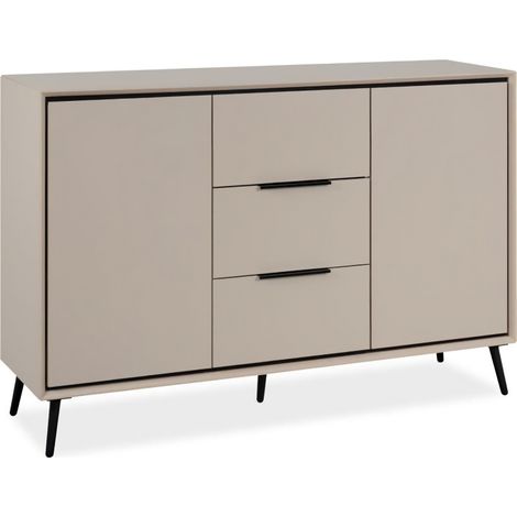 Buffet - ARONA 01B - Beige / Noir - 2 portes, 3 tiroirs - 135 x 90 x 38 cm (1/3)