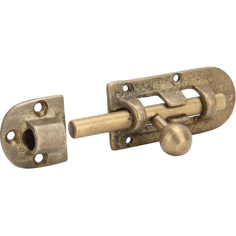 Targette porte laiton bronze rétro, boulons fenêtre anciens verrou coulissant, fermoir quincaillerie 10x3 cm portail bois, 1 loquet 7 vis (1/5)