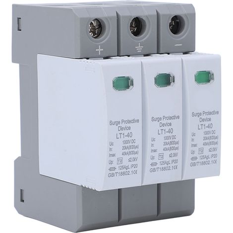 Dispositif de protection contre les surtensions triphasé, parafoudre, protecteur 20-40 kA 1000 V CC (1/5)