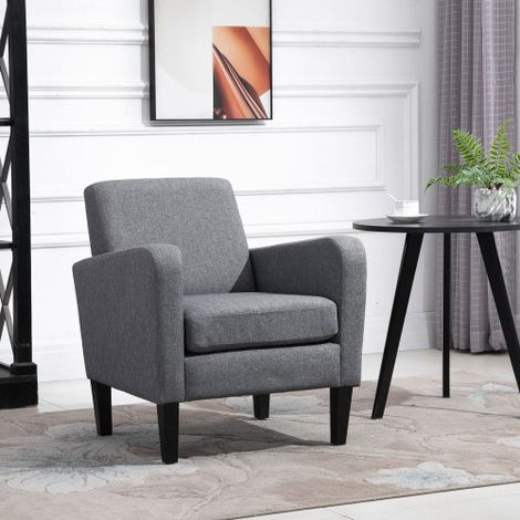 Sillón individual reclinable con asiento acolchado, patas de madera, tejido de lino gris claro, cómodo y elegante – 66 x 72 x 74 cm (1/5)