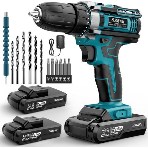 21V Cordless Screwdriver - Cordless Drill Driver with 2 Batteries 2.0Ah, 1500RPM 45Nm Max Electric Screwdriver, 2 Speed, 18+1 Torque Settings, LED, for Home DIY (1/5)