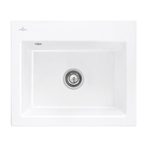 Evier VILLEROY ET BOCH Subway 60 S 60 x 51cm sans egouttoir Blanc CeramicPlus avec vidage automatique (1/2)