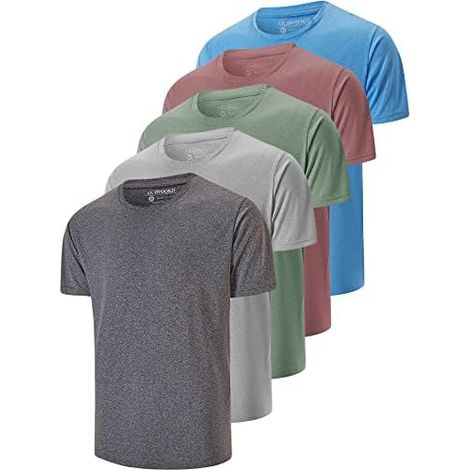 T Shirt Homme - Dry Fit - Manches Courtes - Col Ras Du Cou - Tissu Anti-transpiration - Extensible 4 Directions - 5 Pièces