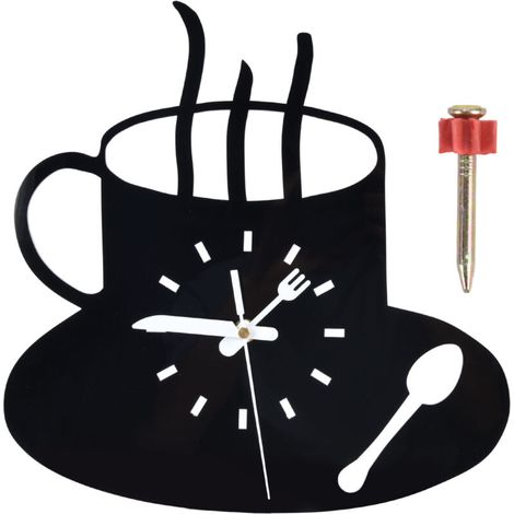 3D Kitchen Wall Clock, Modern Coffee Cup Style, Acrylic, Silent Movement, Frameless Design (1/5)