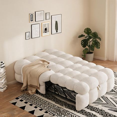 Cadre de lit beige en teddy 183 x 76 x 72 cm (1/5)