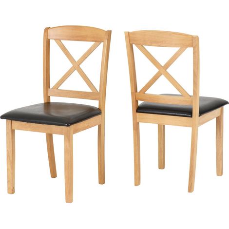 Mason Chair (Box of 2) - L52 x W46 x H91 cm - Oak Varnish/Brown Faux Leather (1/5)