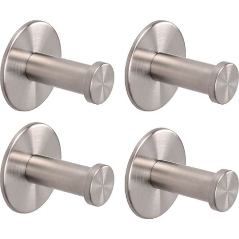 Ganci portasciugamani, confezione da 4, autoadesivi, robusti, senza foratura, per accappatoi, resistenti, in acciaio inossidabile 304, ganci da parete per bagno, 5 cm, spazzolati (1/3)