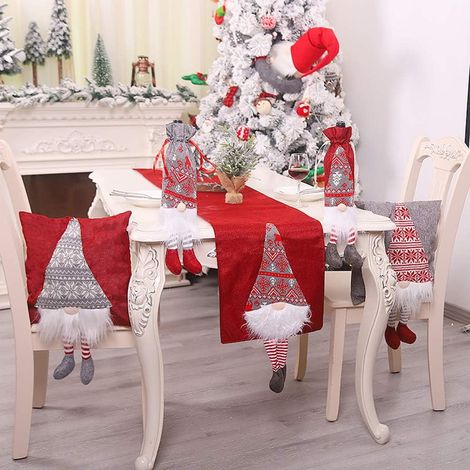 Chemin de Table de Noël, Père Noël Gnome Nappe Dîner Table Drapeau Couverture Linge de Table Décoratif pour la Fête de Noël Décoration de la Maison 215 x 33,5 cm/84,6 x 13 Pouces