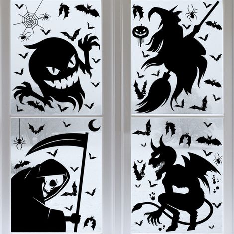 Halloween-Fensteraufkleber, gruselige Fensterdekoration, selbstklebende Hexen-Fensteraufkleber, geeignet für Dekorationen (1/5)
