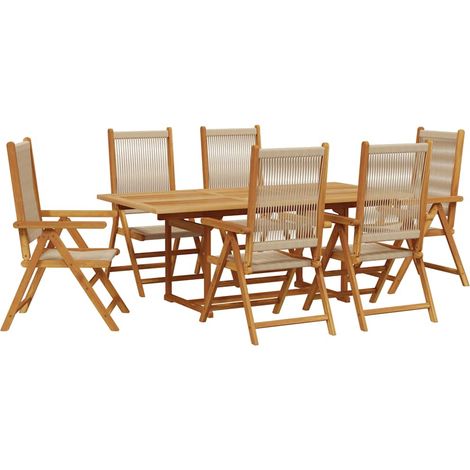 Maison Exclusive - Set Pranzo da Giardino 7 pz Beige Polipropilene/ Legno Massello (1/5)