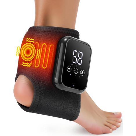 Appareil de massage pour cheville noir, lot de 1, avec chaleur et vibration sans fil, 3 niveaux de température, arrêt automatique après 15min, appareil de thérapie thermique rechargeable pour pieds