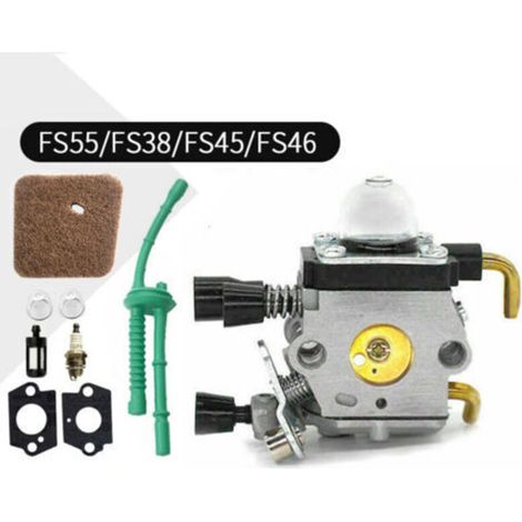 Carburatore per Stihl FS55 FS38 FS55R FS55RC HL45 KM55 FS80 FR85 FH75 FS45 FS46 FS74 FS75 HL75 HS70 C1Q-S63 C1Q-S69 Regolatore di pressione del motore con guarnizione, boccola, spugna e tubo filtro (1/4)