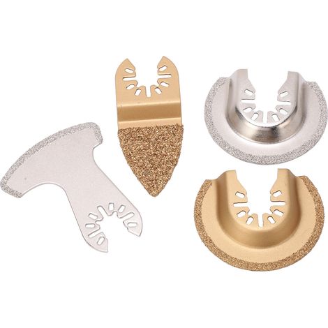 4-teiliges Multifunktionswerkzeug-Set mit oszillierenden Sägeblättern, halbkreisförmig, mit Fingersegmenten und Vibrationssand für Fugen, Keramik und Mauerwerk (1/5)
