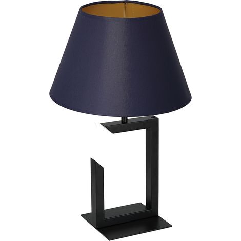 Lampe de table métal noir abat-jour bleu or 45cm E27