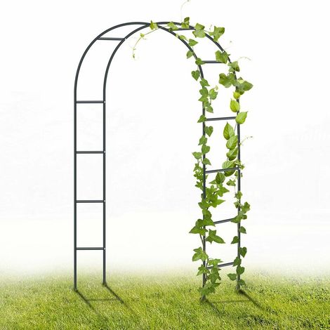 Metal Garden Arch, 2.4M Garden Archway Powder Coated Steel Trellis for Climbing Plants Roses Support Archway Garden Decoration (Black) (1/5)