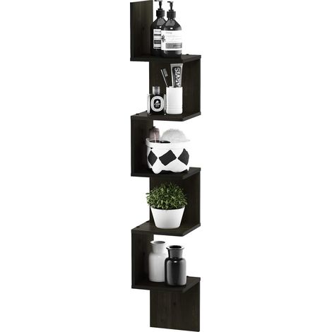 Étagère Carrée Flottante en Coin à 5 Niveaux, Espresso, Bois dense, Expresso, One Size (1/5)