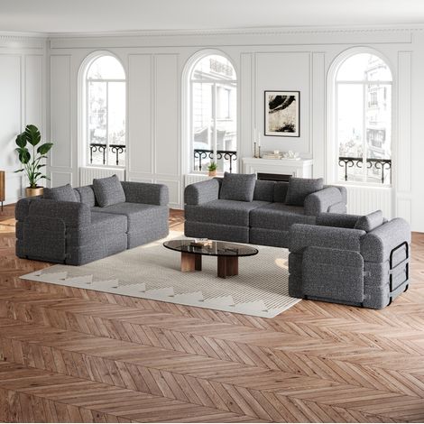 Canapé convertible 1 place chenille gris modulable OKMYHOME (1/5)