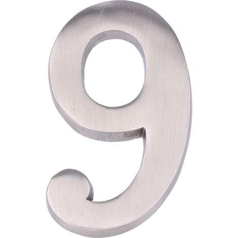 Número 9, de níquel con acabado mate y fijación invisible, 10 cm
