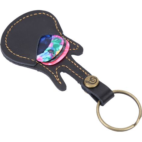 Étui de guitare en cuir noir avec poche pour médiators et accessoires (1/5)