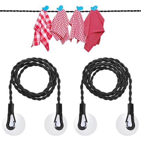 Lot de 2 cordes à linge portables rétractables avec crochets et ventouses - Corde à linge flexible pour camping en plein air (1/5)
