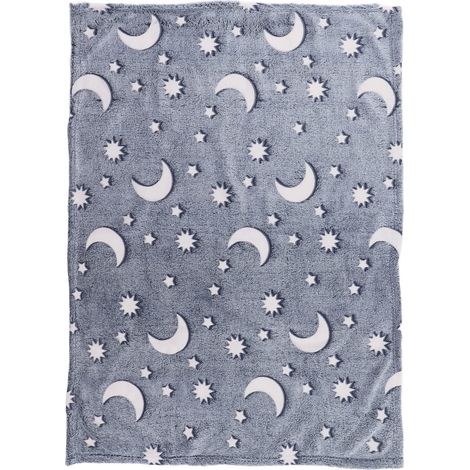 Couverture en polyester douce et lumineuse, couverture brille dans le noir pour lit,canapé,toutes saisons, chaude et duveteuse (gris bleu) (1/5)