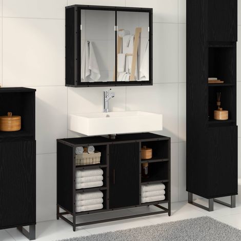 Juego de muebles de baño 2 pcs Roble Negro Madera de ingeniería