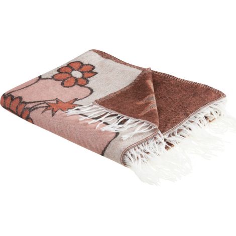 Manta de acrílico poliéster multicolor 130 x 170 cm patrón floral flecos Darau