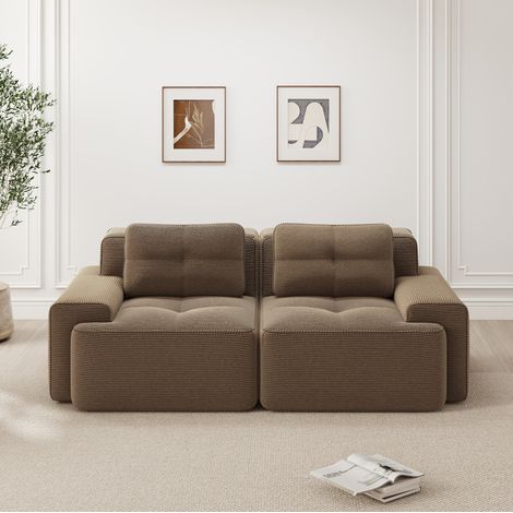 Sofá modular 204x104x69 cm de tela marrón, ahorro de espacio para salón FloraGrace (1/5)
