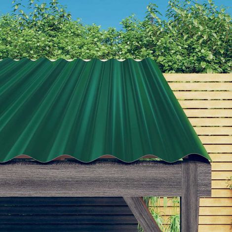 Lot de 12 Panneaux de toiture Couverture - Panneau de bardage Acier enduit de poudre Vert 60x36 cm BV226931 - BonneVie (1/5)
