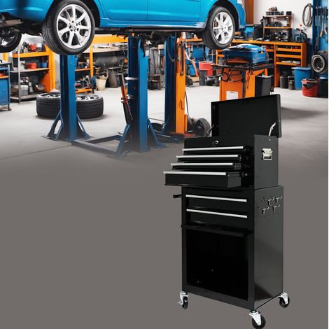 Werkzeugschrank 58.3x37.5x71.8 cm, mit 6 Schubladen, rollbar, mit Schloss, Stahl, Schwarz (1/5)