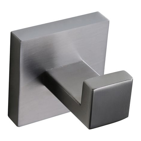 Patère murale carrée en inox 304 brossé, crochet design pour WC, cuisine et salle de bain, porte-serviettes et accessoire mural élégant, finition mate résistante. (1/5)